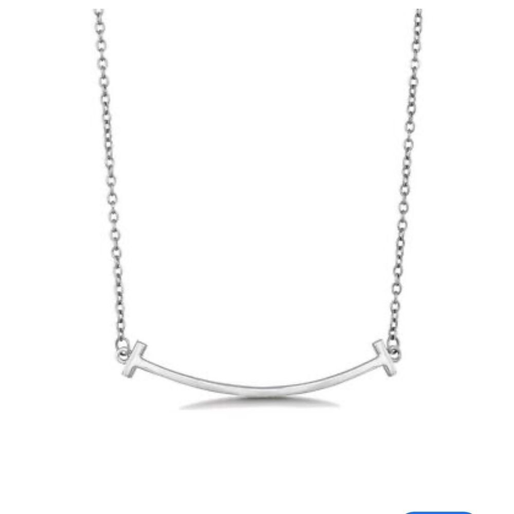 NEW White Gold Filled‎ K18 Curve Bar Necklace, Minimalist Chain Pendant, 16-18"